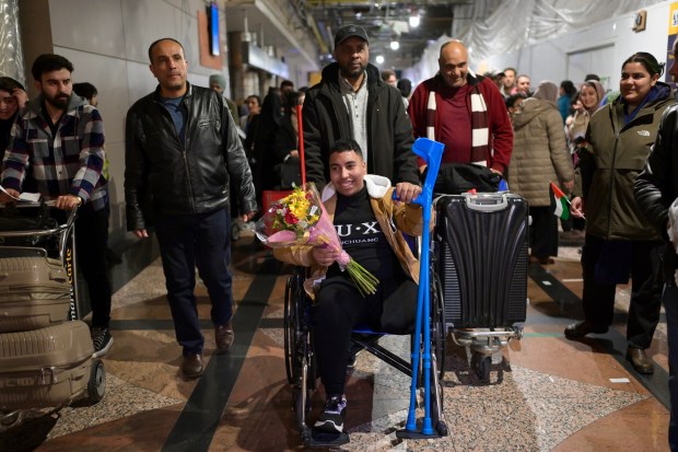 Abdalaziz Abu Zereiq, 17, arrives at Denver International Airport on Friday evening, Jan. 31, 2025. Abu Zereiq was injured in a bombing in Gaza in April 2024, which resulted in his left leg being amputated above the knee. He was brought to Colorado by HEAL Palestine, a nonprofit humanitarian aid organization in order to receive critical medical care. (Photo by Hyoung Chang/The Denver Post)